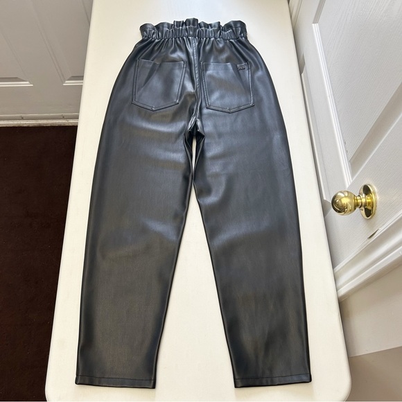 Zara Women's Black Faux Leather Baggy High-Waisted Paperbag Trouser Pants Size 2 - Picture 11 of 16